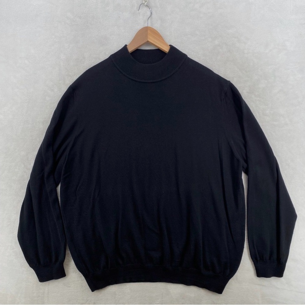 NWT Nordstrom Men's Black Mockneck in XXL Extra Fine Zegna Baruffa Merino Wool
